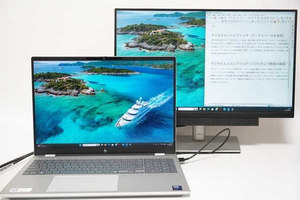 HP OmniBook 7 16-ayにモニターを接続し、PCと別の画面を表示したところ