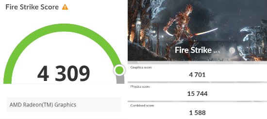 Ideapad Slim 3 Gen 10 14型AMDでの3DMark Fire Strikeの実行結果
