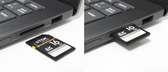 Ideapad Slim 3 Gen 10 14型AMDにSDカードを挿入するところ